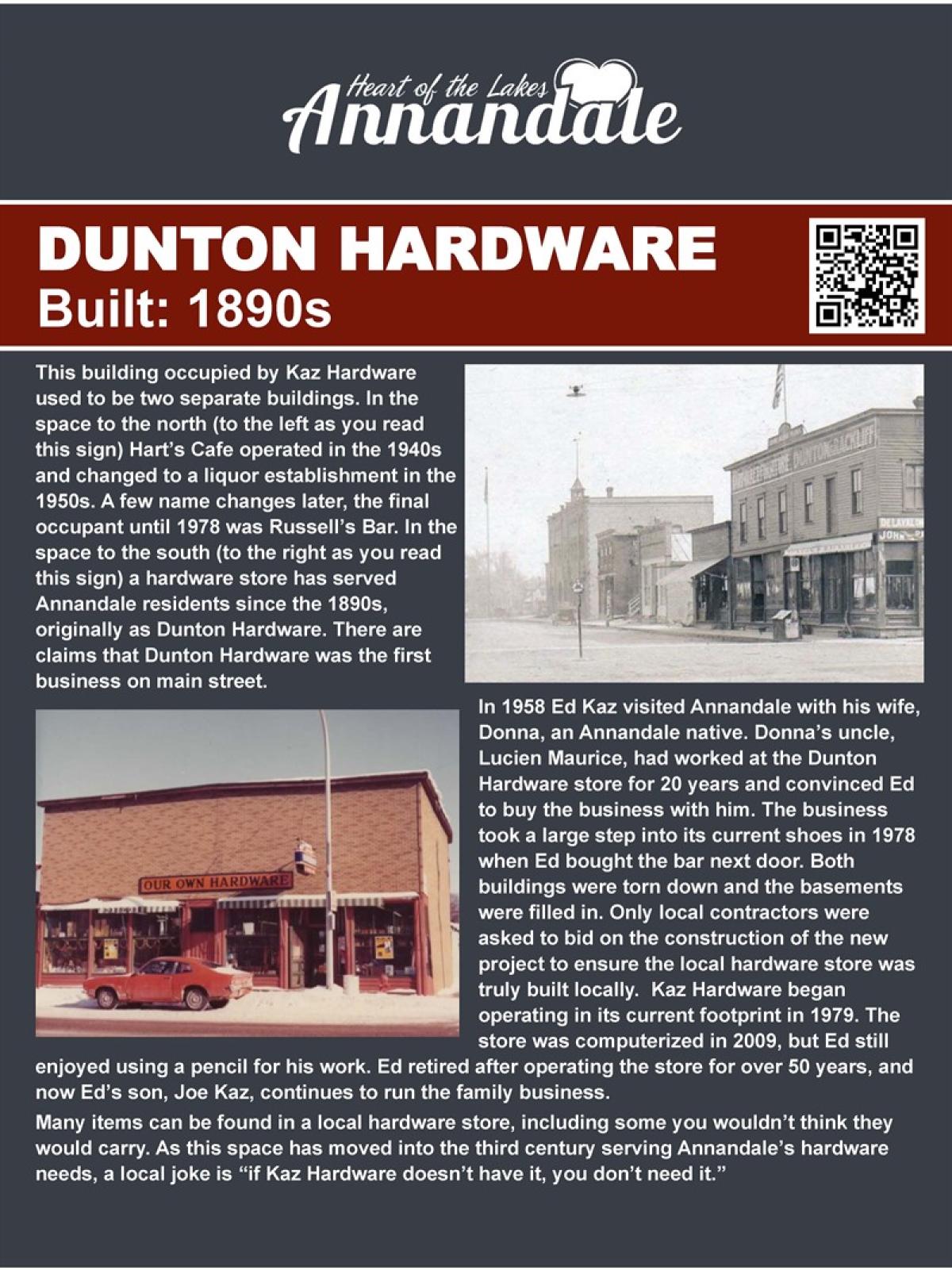 Dunton Hardware walking tour information